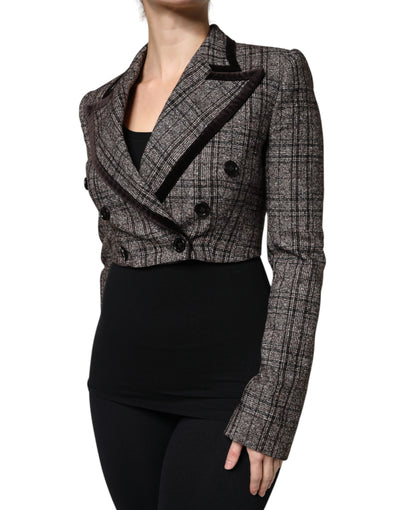 Dolce & Gabbana Brauner karierter Mantel mit langen Ärmeln und verkürzter Jacke