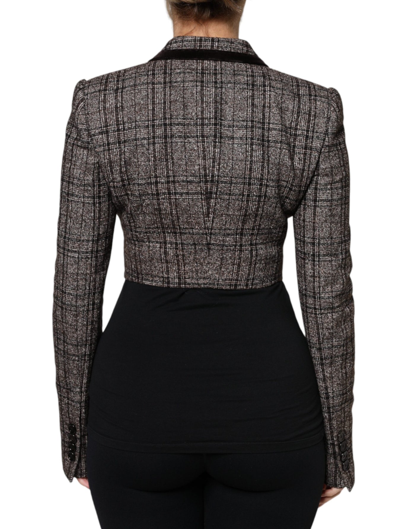 Dolce & Gabbana Brauner karierter Mantel mit langen Ärmeln und verkürzter Jacke