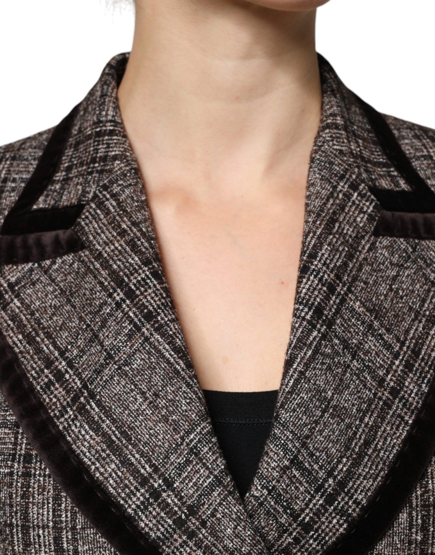 Dolce & Gabbana Brauner karierter Mantel mit langen Ärmeln und verkürzter Jacke
