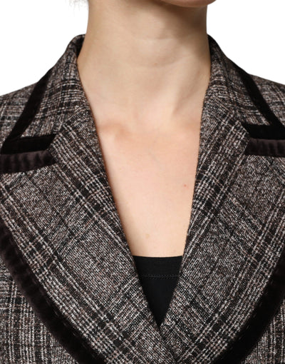 Dolce & Gabbana Brauner karierter Mantel mit langen Ärmeln und verkürzter Jacke
