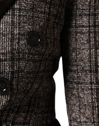 Dolce & Gabbana Brauner karierter Mantel mit langen Ärmeln und verkürzter Jacke