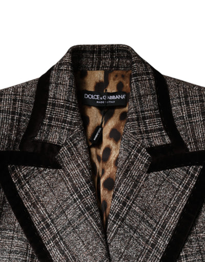 Dolce & Gabbana Brauner karierter Mantel mit langen Ärmeln und verkürzter Jacke