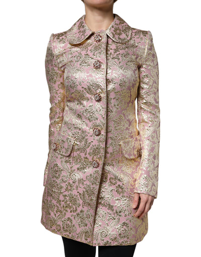 Dolce & Gabbana Metallischer Rosa-Gold-Jacquard-Juwel-Knopf-Mantel Jacke