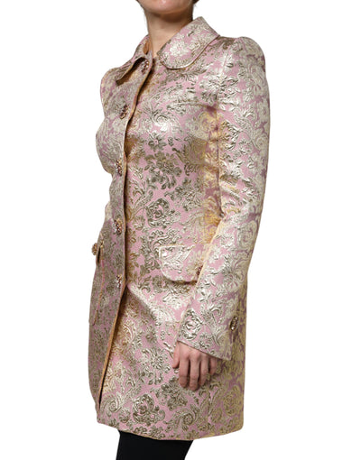 Dolce & Gabbana Metallischer Rosa-Gold-Jacquard-Juwel-Knopf-Mantel Jacke