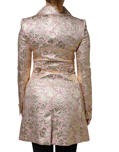 Dolce & Gabbana Metallischer Rosa-Gold-Jacquard-Juwel-Knopf-Mantel Jacke