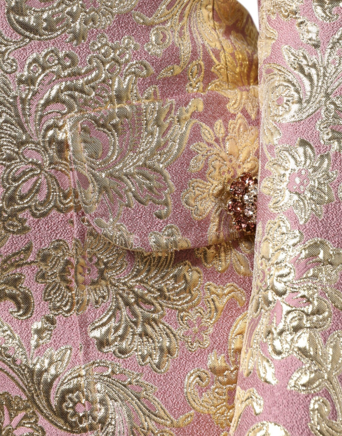 Dolce & Gabbana Metallischer Rosa-Gold-Jacquard-Juwel-Knopf-Mantel Jacke
