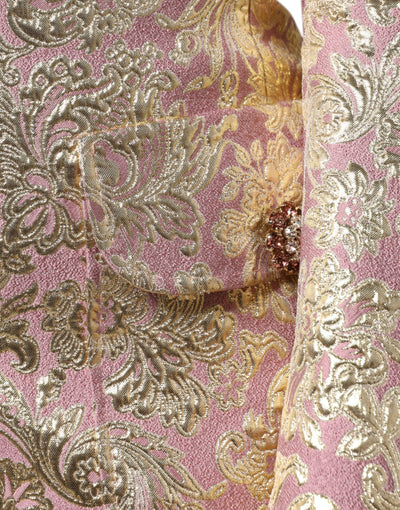 Dolce & Gabbana Metallischer Rosa-Gold-Jacquard-Juwel-Knopf-Mantel Jacke