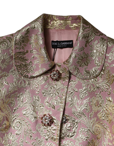 Dolce & Gabbana Metallischer Rosa-Gold-Jacquard-Juwel-Knopf-Mantel Jacke