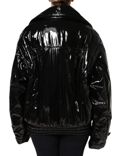 Dolce & Gabbana Schwarze Polyester-Blouson-Jacke mit Knopfleiste