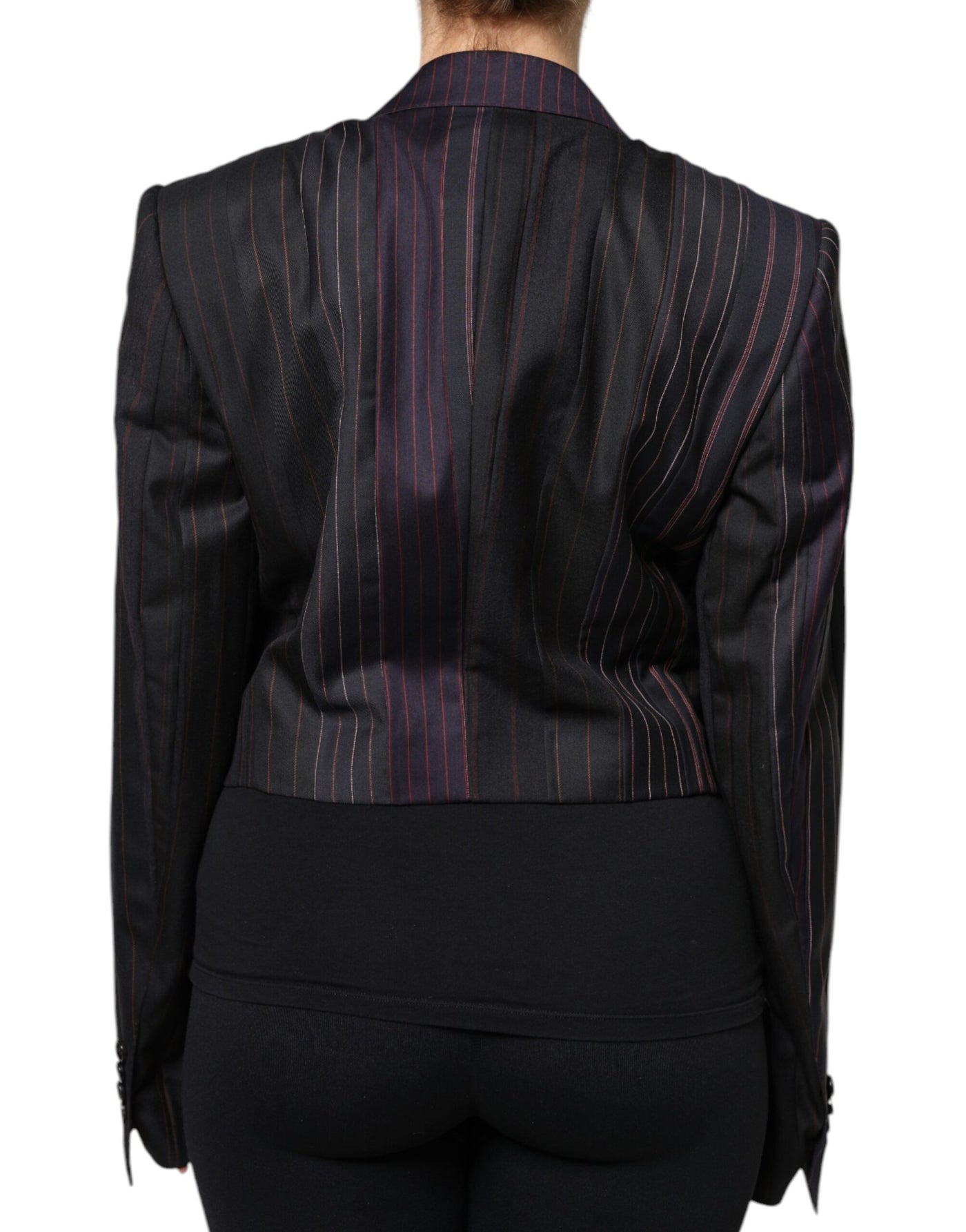 Dolce & Gabbana Multicolor Streifen Wolle Cropped Blazer Mantel Jacke
