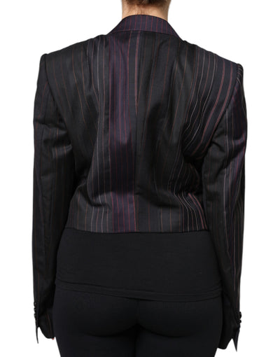 Dolce & Gabbana Multicolor Streifen Wolle Cropped Blazer Mantel Jacke