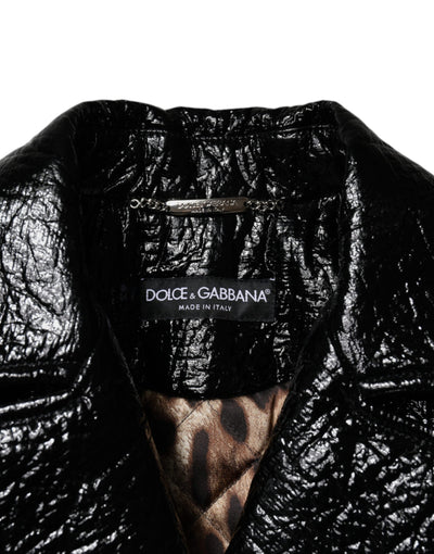 Dolce & Gabbana Schwarzer Leder Mantel mit langen Ärmeln