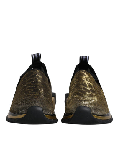 Dolce & Gabbana Gold Glitter Leopard Sorrento Sneakers Schuhe