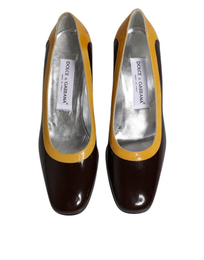 Dolce & Gabbana Gelb Braun Leder Blockabsatz Pumps Schuhe