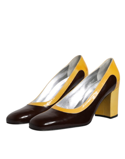 Dolce & Gabbana Gelb Braun Leder Blockabsatz Pumps Schuhe