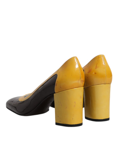 Dolce & Gabbana Gelb Braun Leder Blockabsatz Pumps Schuhe