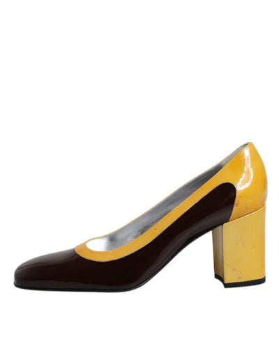Dolce & Gabbana Gelb Braun Leder Blockabsatz Pumps Schuhe