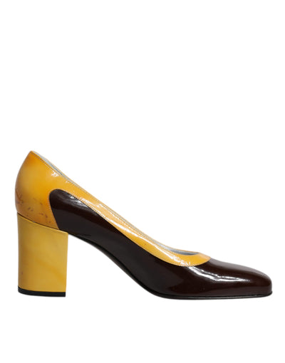 Dolce & Gabbana Gelb Braun Leder Blockabsatz Pumps Schuhe