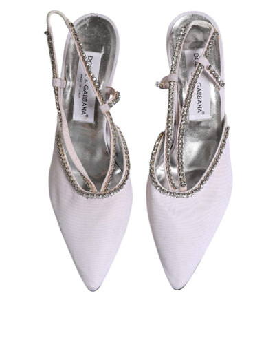 Dolce & Gabbana Weiß Strass Kristall Slingbacks Pumps Schuhe