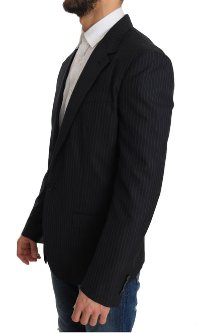 Dolce & Gabbana Graue gestreifte Wolljacke Mantel Slim Blazer