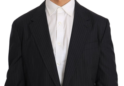 Dolce & Gabbana Graue gestreifte Wolljacke Mantel Slim Blazer
