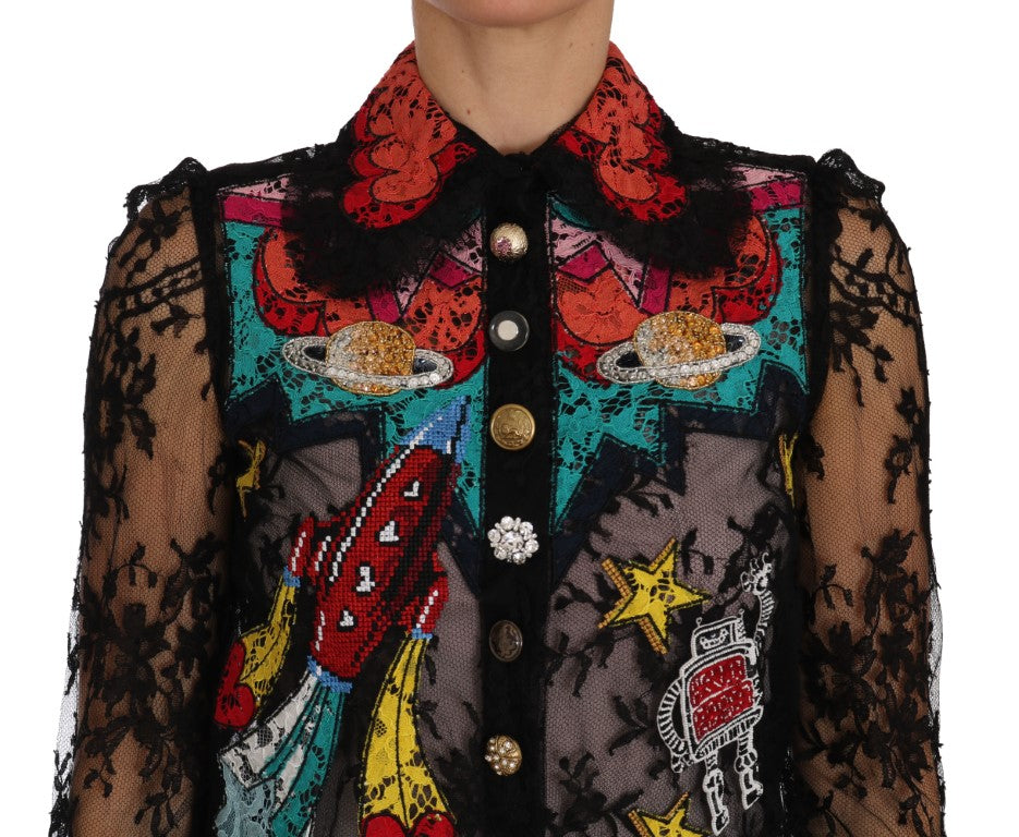 Dolce & Gabbana Schwarzes Lace Crystal SPACE Hemd