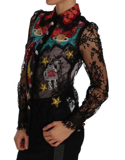 Dolce & Gabbana Schwarzes Lace Crystal SPACE Hemd