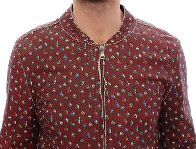 Dolce & Gabbana Bordeaux Leder Boxer Print Jacke Mantel