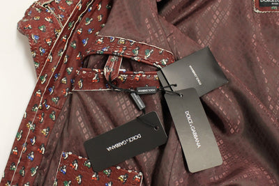 Dolce & Gabbana Bordeaux Leder Boxer Print Jacke Mantel