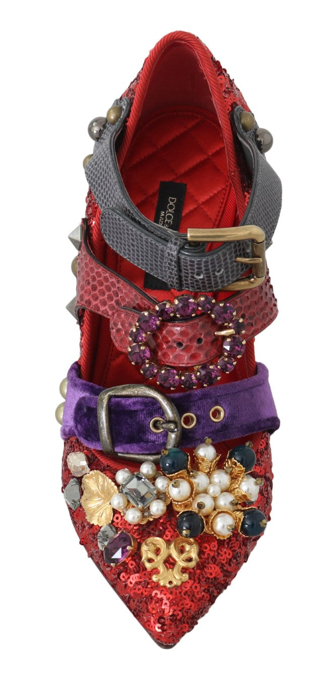 Dolce & Gabbana Rote Pailletten-Kristall-Nieten-Absätze Schuhe