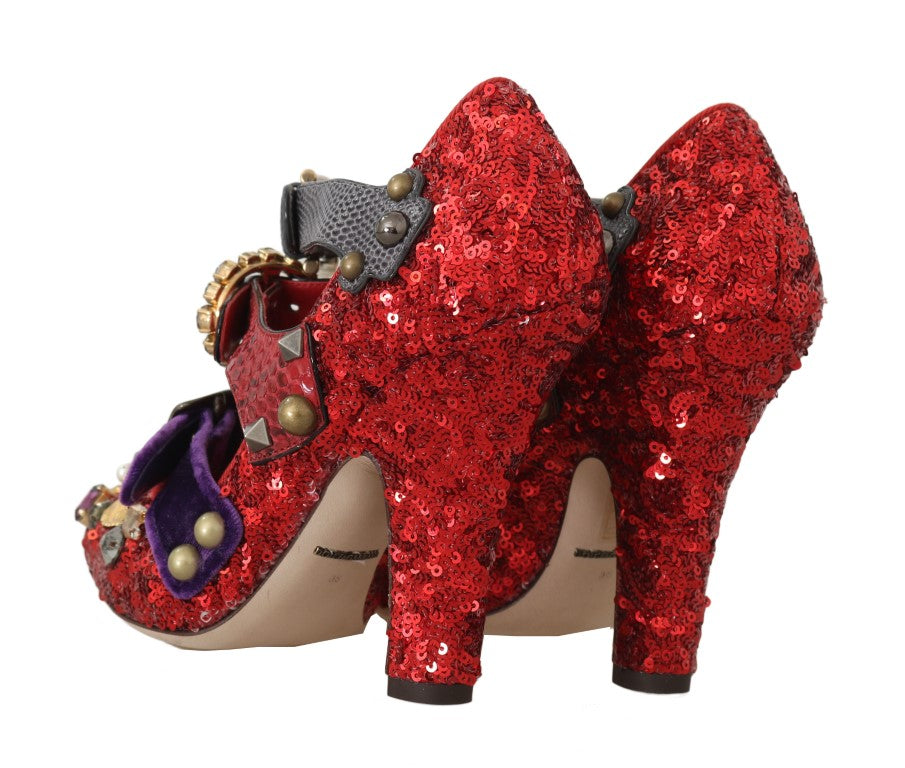 Dolce & Gabbana Rote Pailletten-Kristall-Nieten-Absätze Schuhe