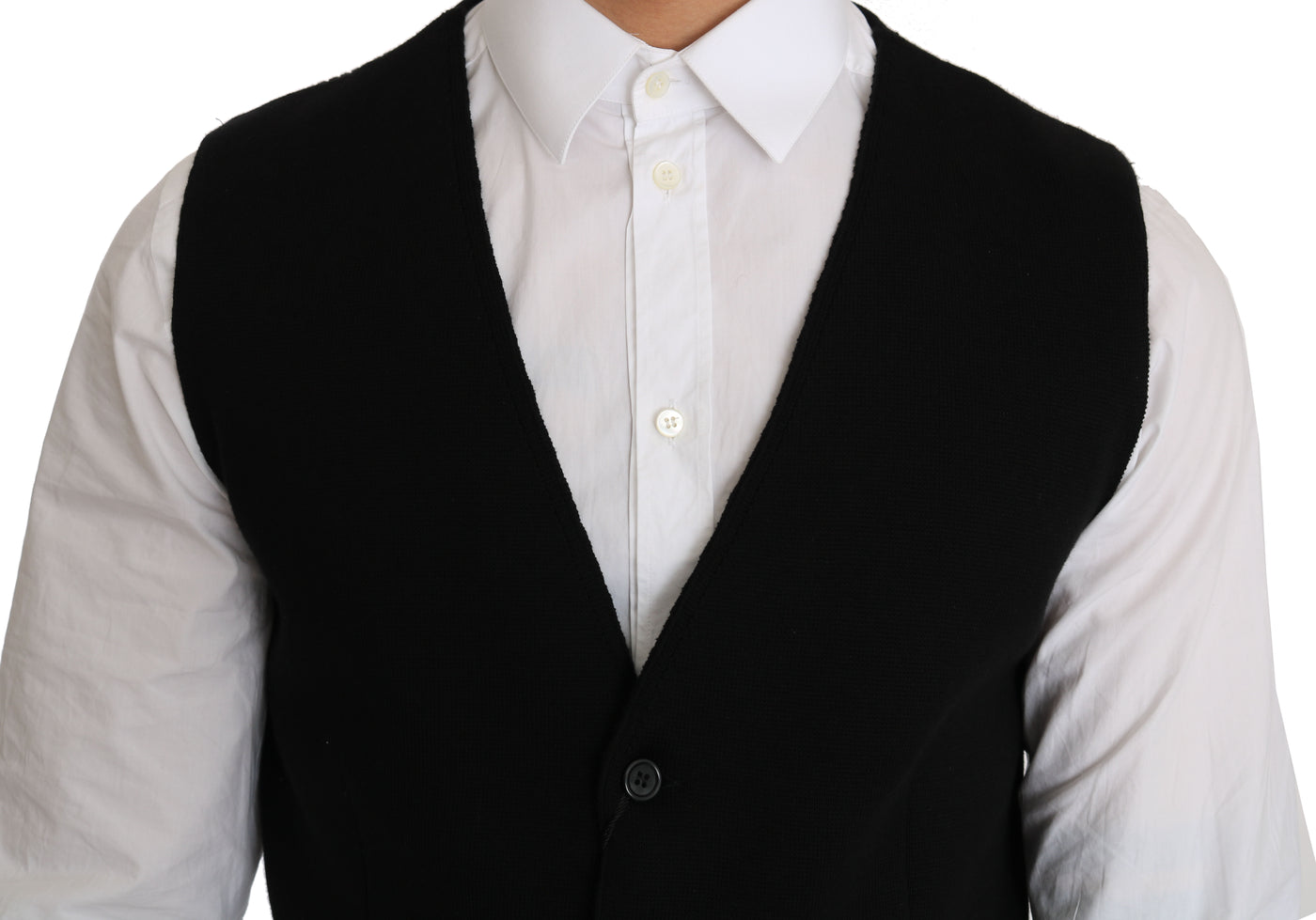 Dolce & Gabbana Schwarzes Baumwollkleid mit gewebter Weste