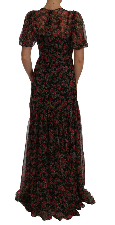 Dolce & Gabbana Schwarzes geblümtes Rosen-A-Linien-Shiftkleid