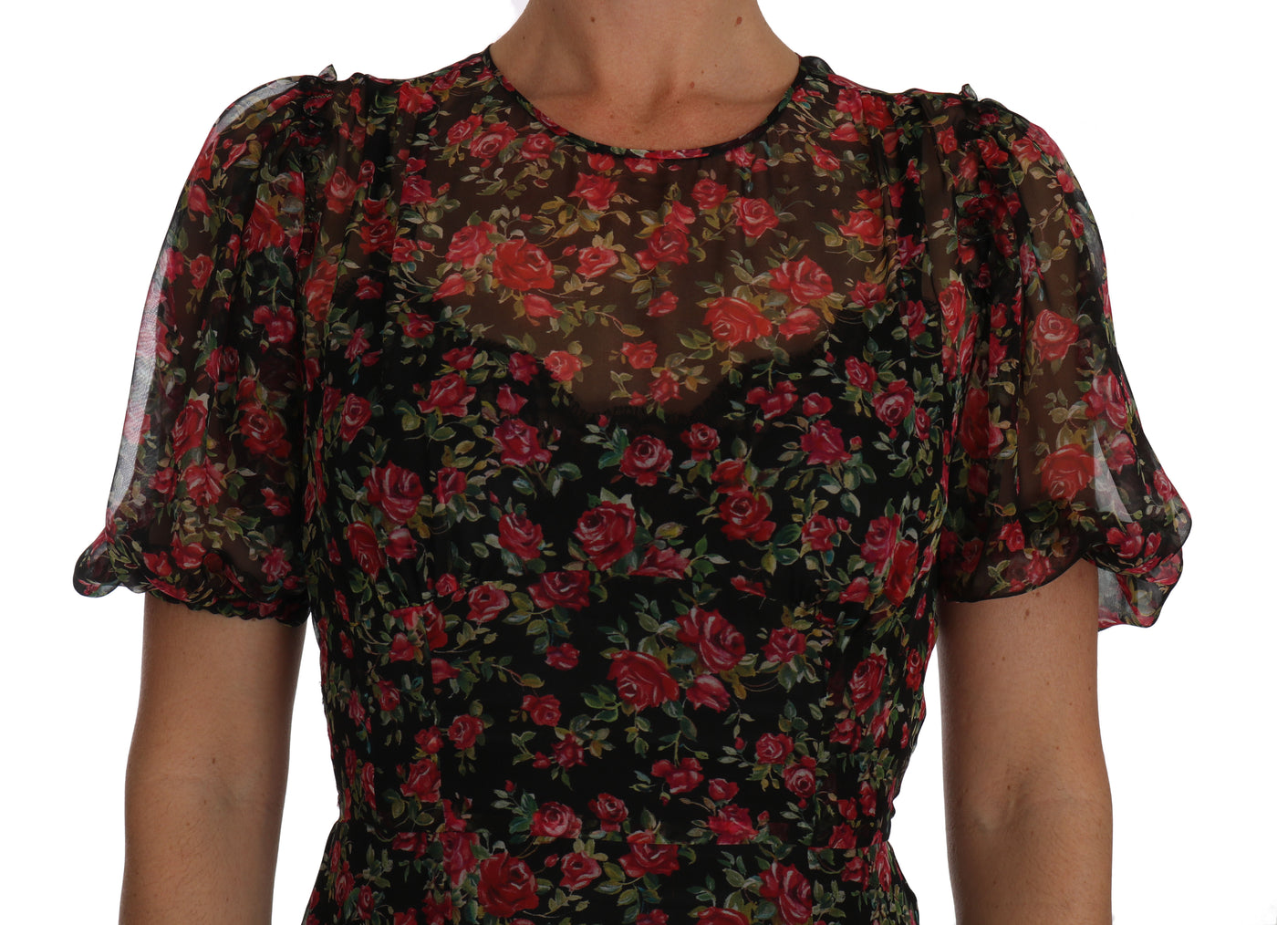 Dolce & Gabbana Schwarzes geblümtes Rosen-A-Linien-Shiftkleid