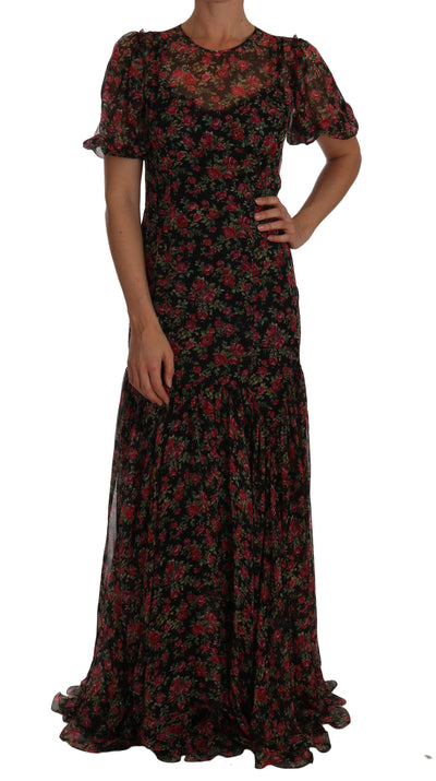 Dolce & Gabbana Schwarzes geblümtes Rosen-A-Linien-Shiftkleid