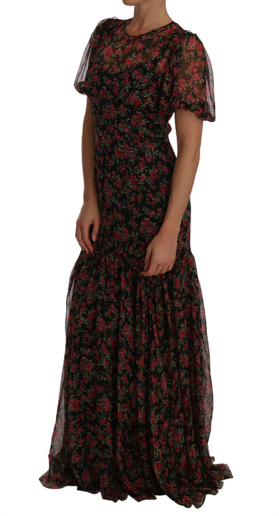 Dolce & Gabbana Schwarzes geblümtes Rosen-A-Linien-Shiftkleid