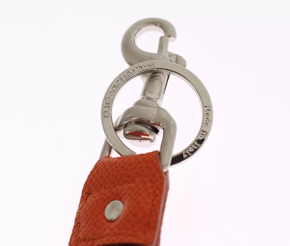 Dolce & Gabbana Silber Braun Raffia Leder Verschluss Finder Kette Schlüsselanhänger