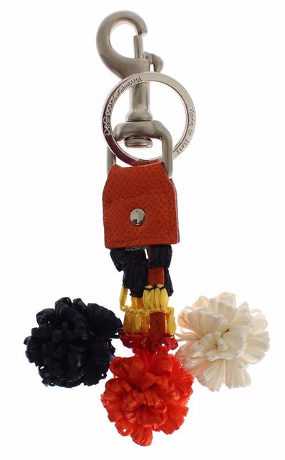 Dolce & Gabbana Silber Braun Raffia Leder Verschluss Finder Kette Schlüsselanhänger