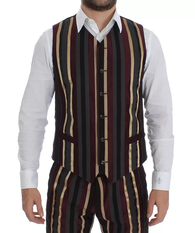 Dolce & Gabbana Multicolor Gestreifter Runway 3 Stück Slim Fit Weste Anzug
