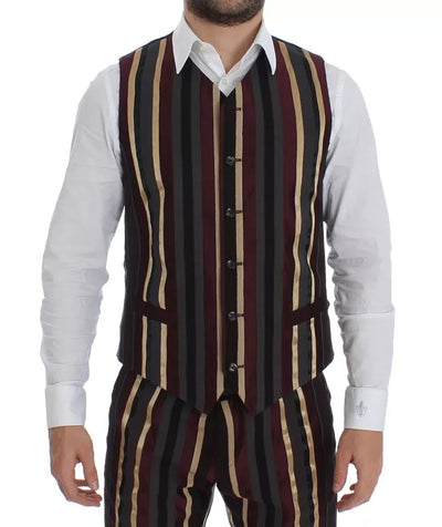 Dolce & Gabbana Multicolor Gestreifter Runway 3 Stück Slim Fit Weste Anzug