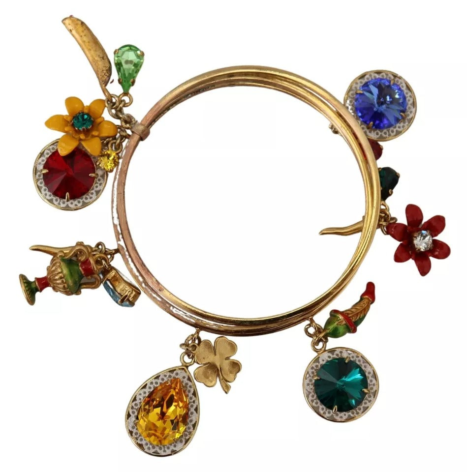 Dolce & Gabbana Multicolor Crystal Gold Tone Armreif aus Messing