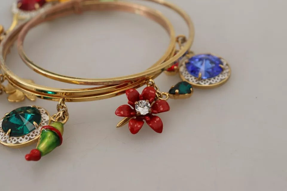 Dolce & Gabbana Multicolor Crystal Gold Tone Armreif aus Messing