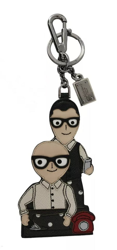 Dolce & Gabbana Silberner Leder Dominico Stefano #DGFAMILY Logo-Schlüsselanhänger