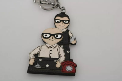 Dolce & Gabbana Silberner Leder Dominico Stefano #DGFAMILY Logo-Schlüsselanhänger