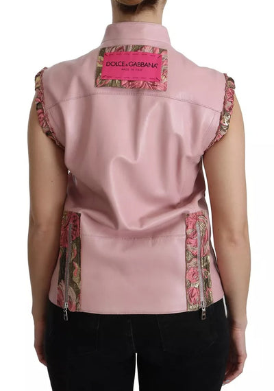 Dolce & Gabbana Pinke ärmellose Lederweste Jacke Bluse