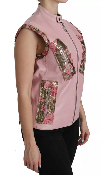 Dolce & Gabbana Pinke ärmellose Lederweste Jacke Bluse