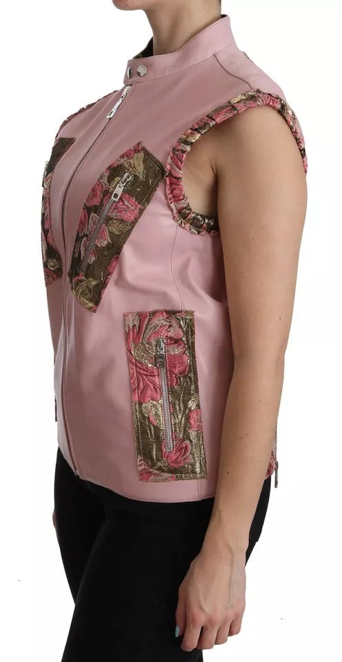 Dolce & Gabbana Pinke ärmellose Lederweste Jacke Bluse