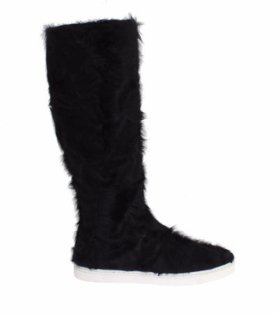 Dolce & Gabbana Schwarze Xiangao Lammfell-Lederstiefel