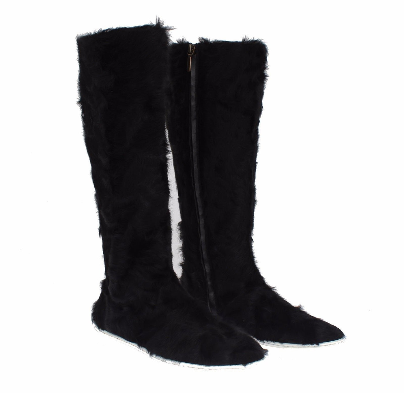 Dolce & Gabbana Schwarze Xiangao Lammfell-Lederstiefel