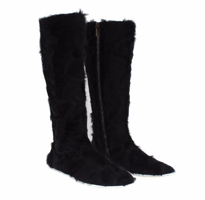 Dolce & Gabbana Schwarze Xiangao Lammfell-Lederstiefel